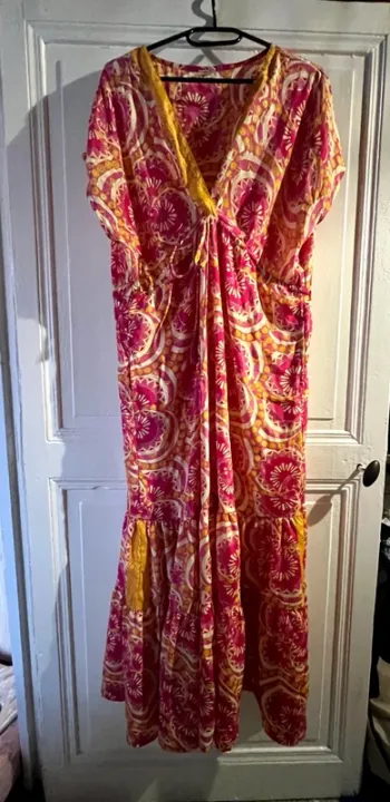 Robe longue d'été rose orange taille unique