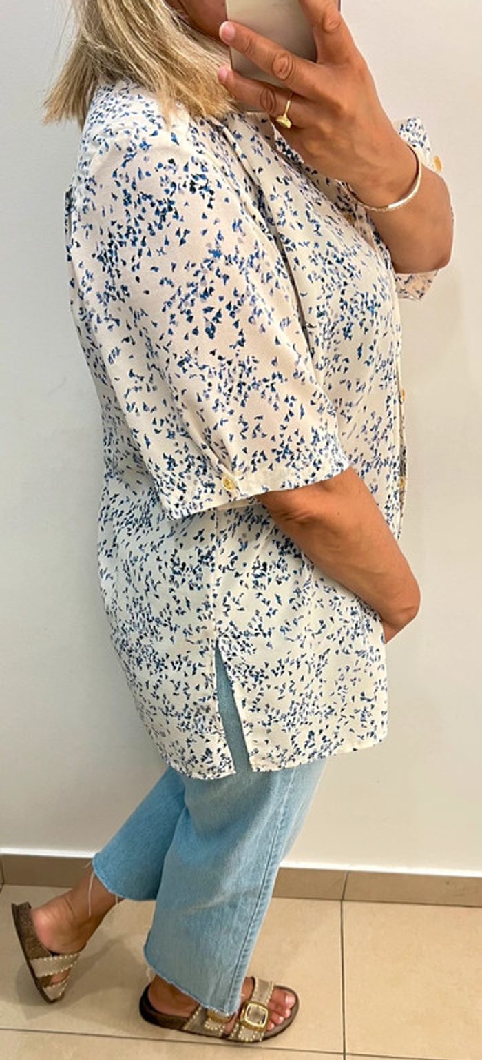 🌿 Chemise imprimé bleu sur fond écru Taille - photo numéro 8