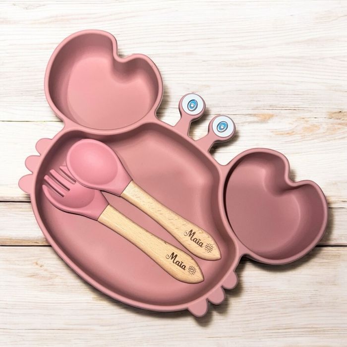 Set repas bébé crabe en silicone personnalisé
