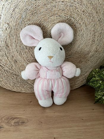 Vintage doudou souris salopette rayé rose tartine et chocolat 