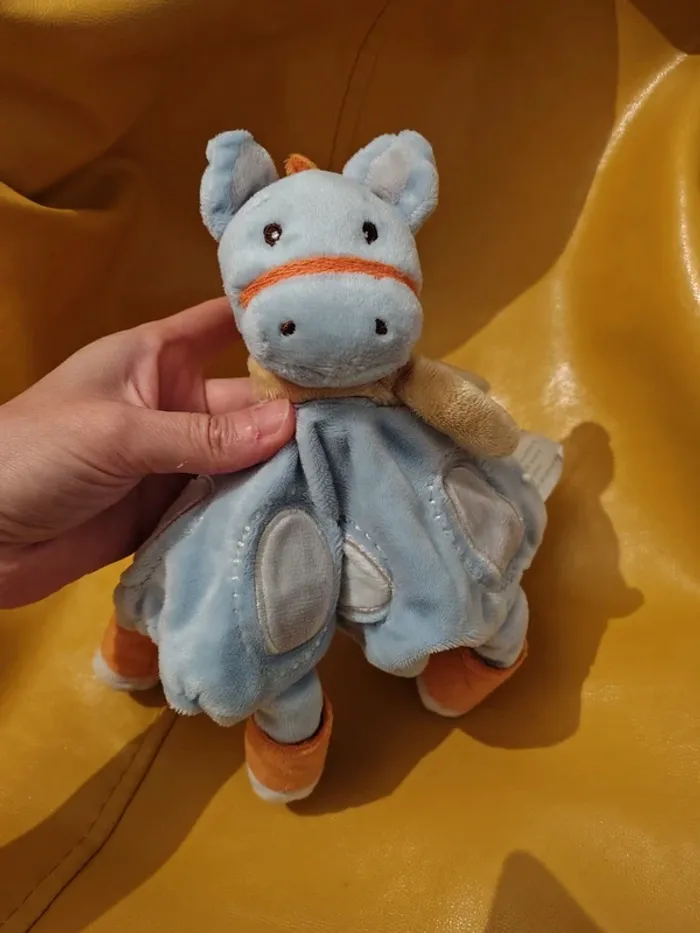 Doudou cheval rond bleu et orange kimbaloo environ 22cm - photo numéro 5
