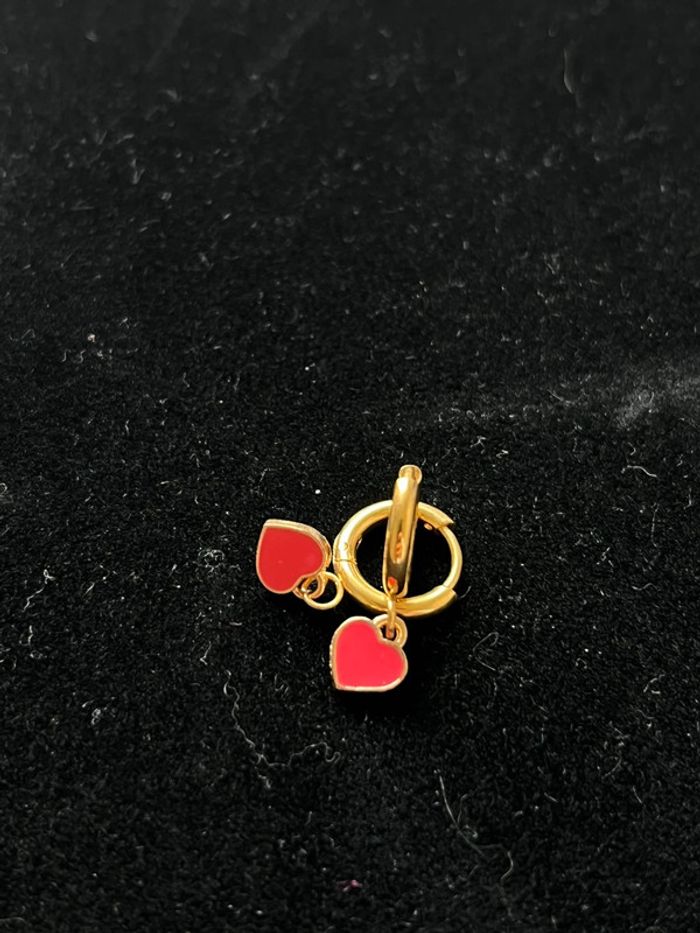 Créoles acier inoxydable doré et pendentifs cœur