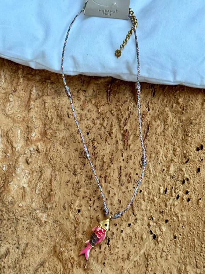 Collier cordon tressé  chaîne réglable et poissons acier inoxydable or habaha Paris - photo numéro 7