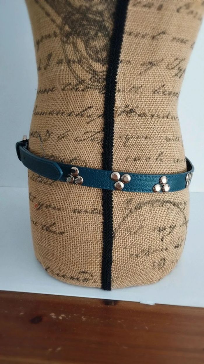 Ceinture bleu canard ronds doré 90 cm - photo numéro 6