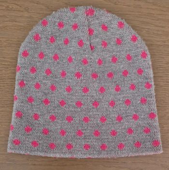 Bonnet gris à  pois rose taille unique