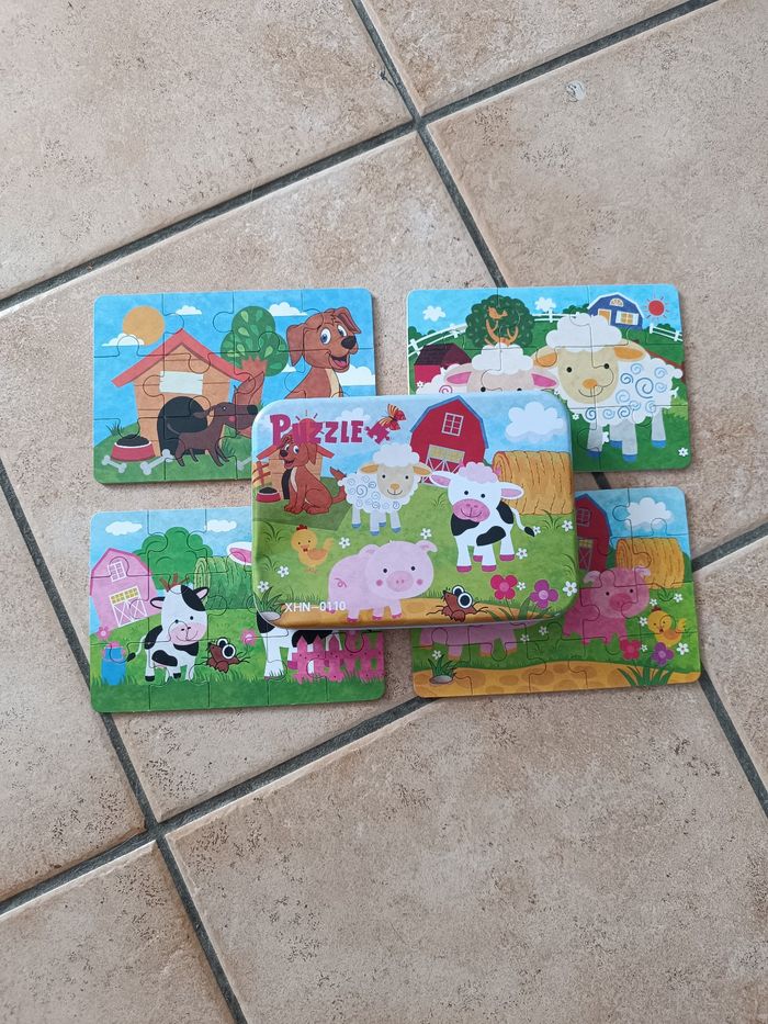 4 puzzles enfants évolutifs dans sa boîte métallique sur le thème de la ferme - photo numéro 4