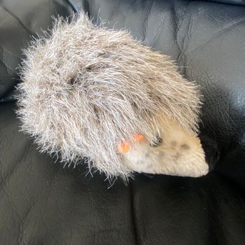 Doudou peluche hérisson gris beige et noir vintage 20cm