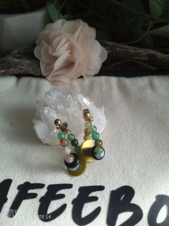 Boucles d'oreilles bohèmes en pierres naturelles - photo numéro 2