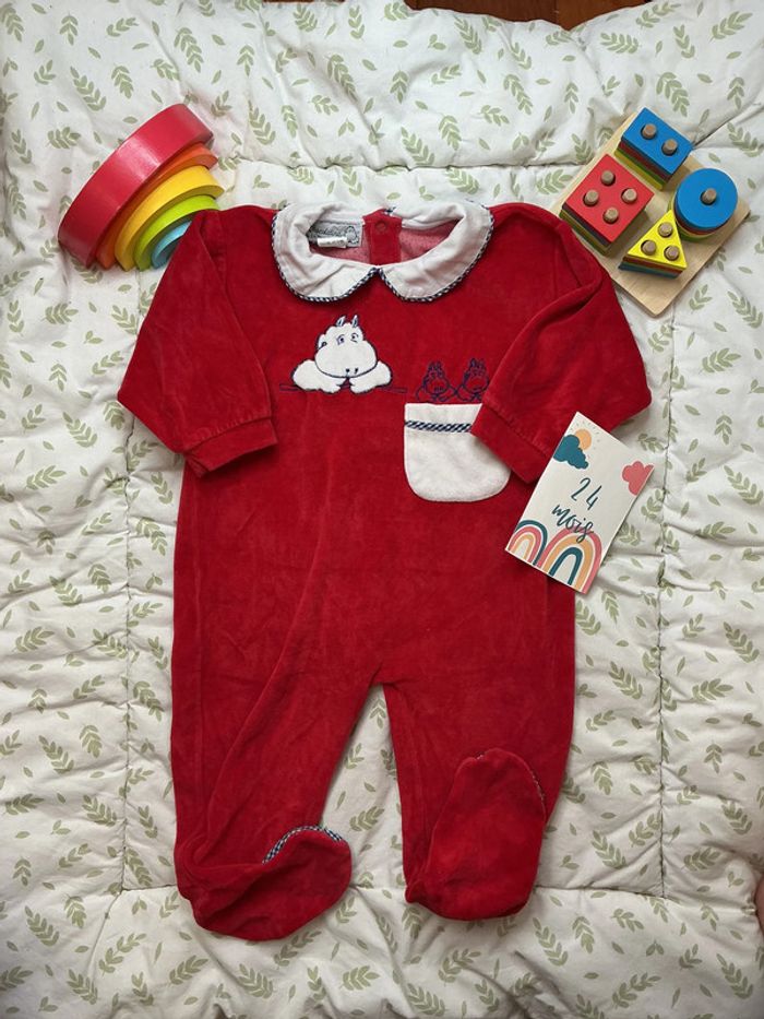 pyjama grenouillère en velours rouge 23 mois chocolatine