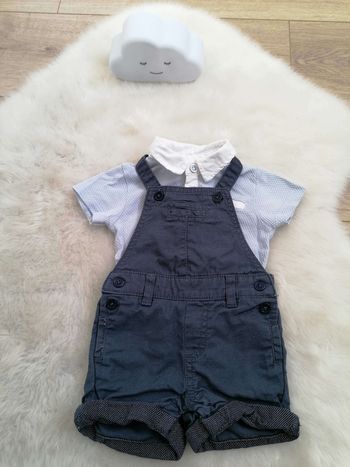 Ensemble salopette short et polo garçon 3 mois Mes petits cailloux #espanolitinagarcon3mois