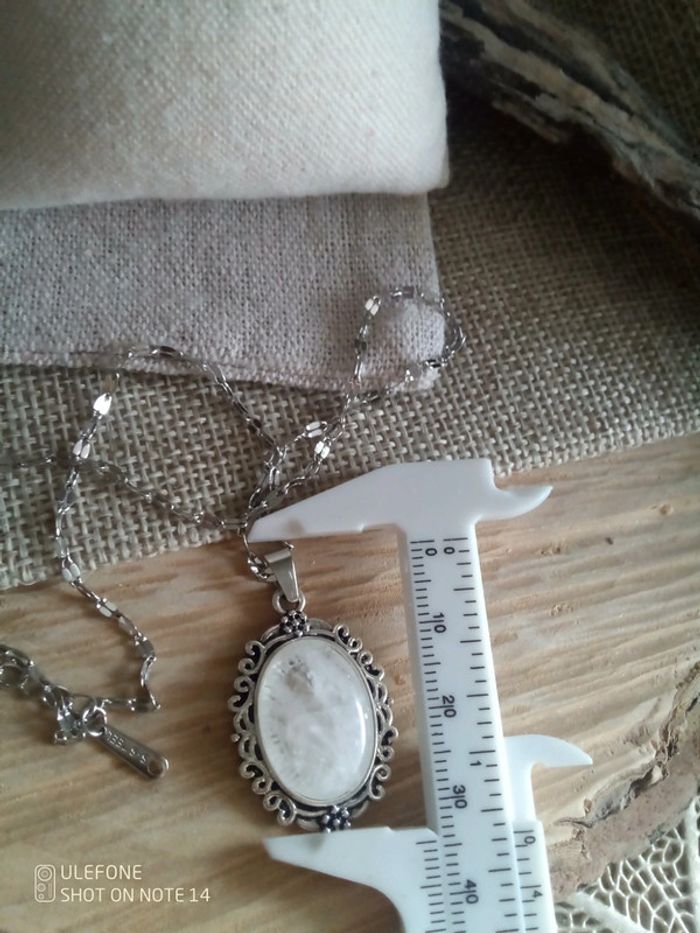 Collier cristal de roche argenté - photo numéro 2