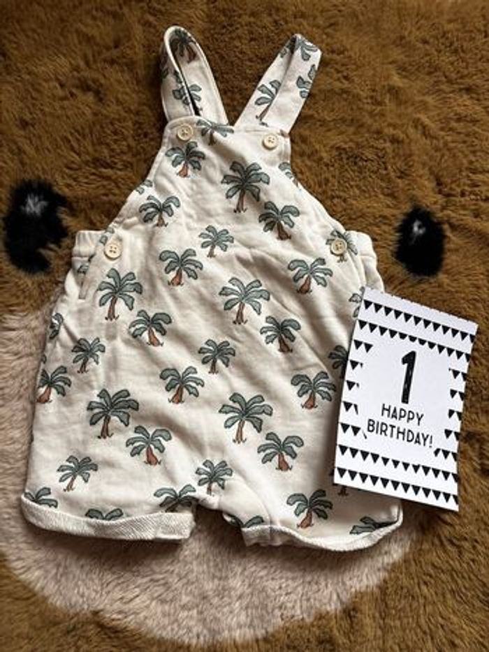 Salopette short beige palmiers KIABI t.12m