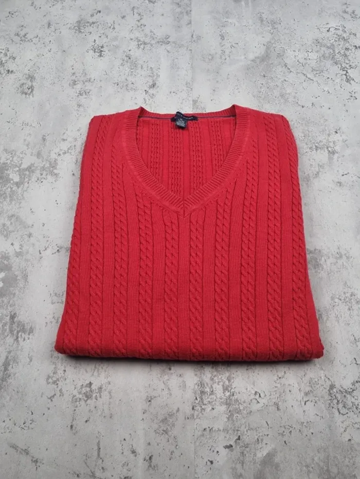 Pull torsadé Tommy Hilfiger rouge – Taille XL Femme (mesures en photos) - photo numéro 2