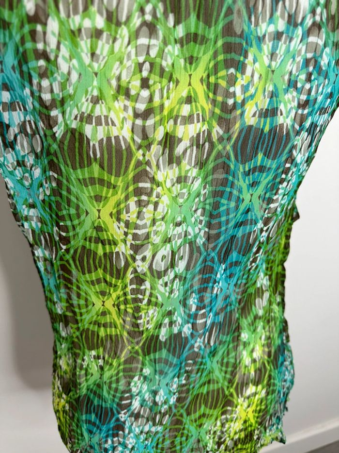 Blouse bariolée à volants verte et bleue Patrice Bréal T40 L - photo numéro 6