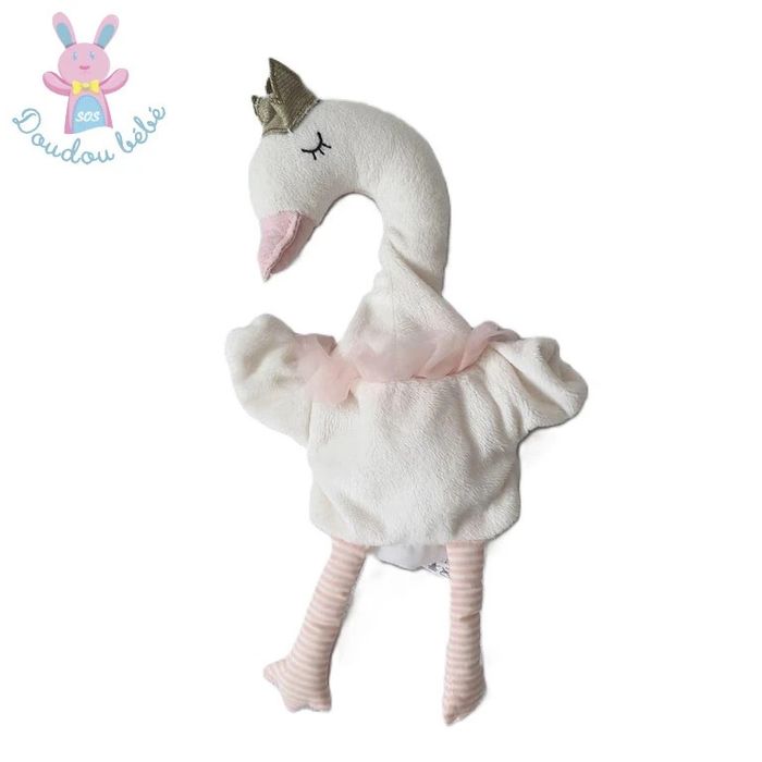 Doudou Cygne marionnette rose blanc rayé Maisons du Monde
