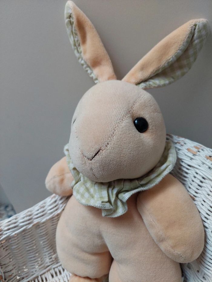 Ajena - doudou peluche lapin col vichy vert - photo numéro 3
