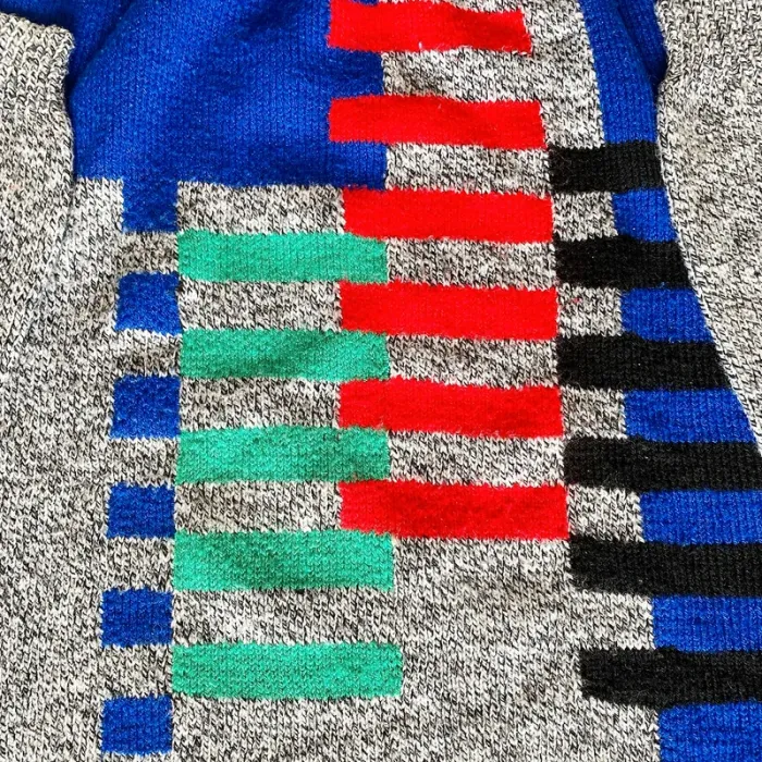 Vintage Pull Rétro Op'Art Gris Homme Exclusive Collection Y2K 80's Style (Taille L) - photo numéro 3