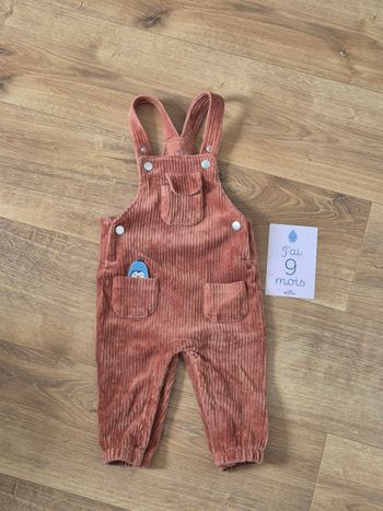 Belle salopette garçon en velour côtelé marron 9 mois 71 cm 