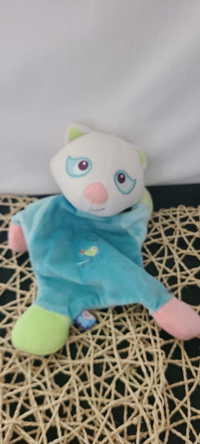 Doudou plat raton laveur SUCRE D'ORGE Doudou Doumou bleu oiseau