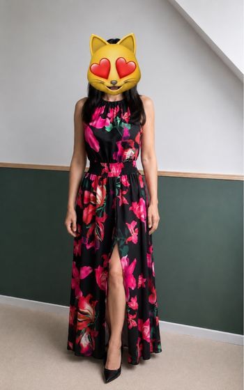 Robe longue imprimés fleurs avec fente avant Carina