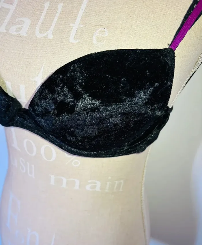 🎀 soutien gorge noir velours et dentelle taille 85 c - photo numéro 5