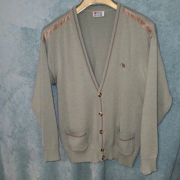 Cardigan  / Gilet en Laine Vintage Broderie Vert Clair 🧥 Royal Manor - Made in France - Taille L