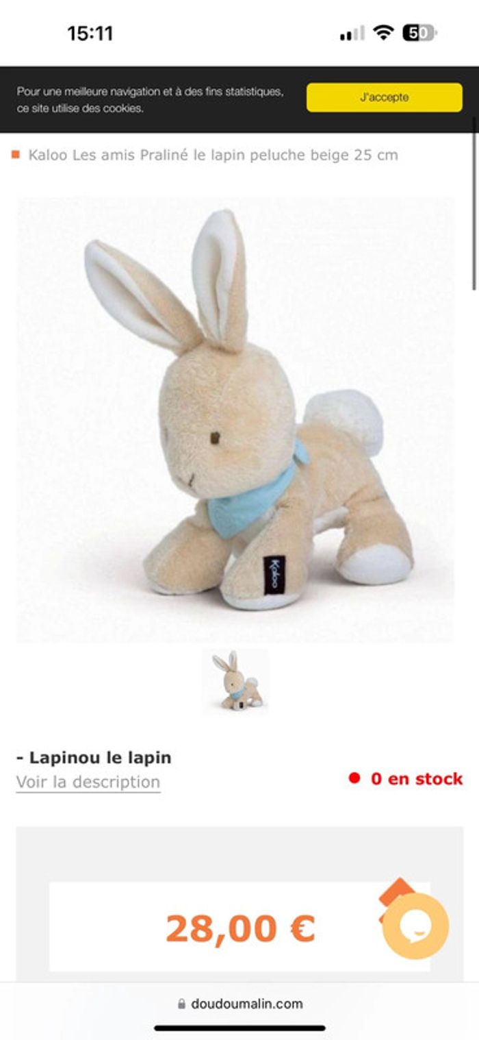 Doudou peluche lapin kaloo praline - photo numéro 5