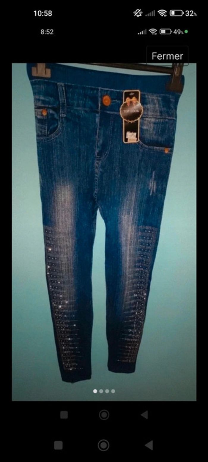 Legging façon jean avec strass