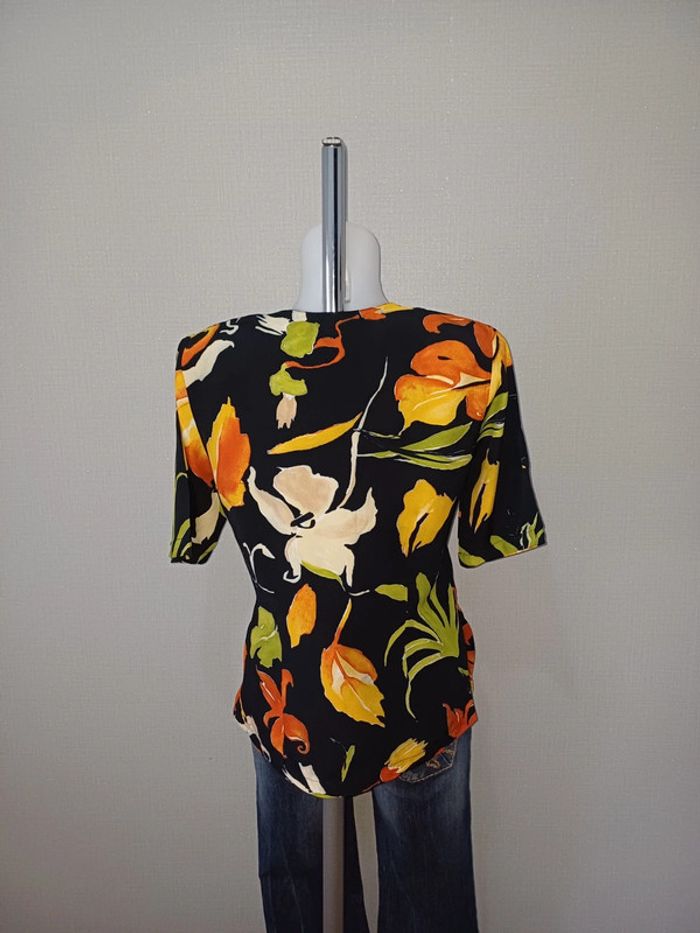 Blouse noire fleurie manches courtes taille 40 afibel - photo numéro 4
