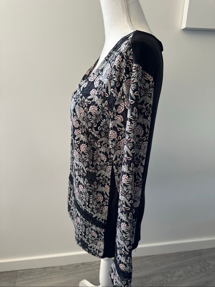 Blouse à fleurs et renards grise et rose Promod T40 L - photo numéro 4