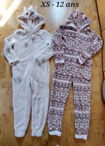 2 Pyjamas en peluche / one piece onesie 12 ans XS