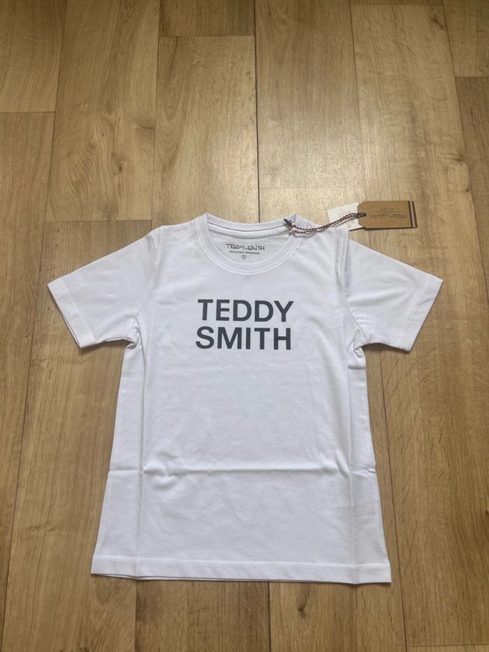 T-shirt Teddy Smith blanc logo marine 8ans