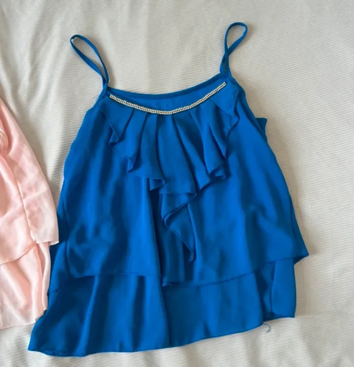 Lot de 2 débardeur petite bretelles rose et bleu taille M - photo numéro 3