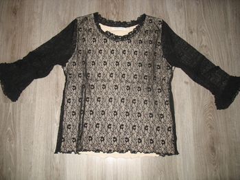TEE SHIRT M 3/4 DENTELLE NOIR "JACQUELINE RIU" - TAILLE 3 - n°01