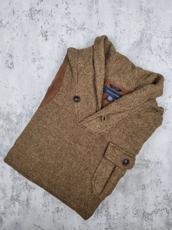 Pull col châle Tommy Hilfiger marron – Taille XXL Hommes (mesures en photos)