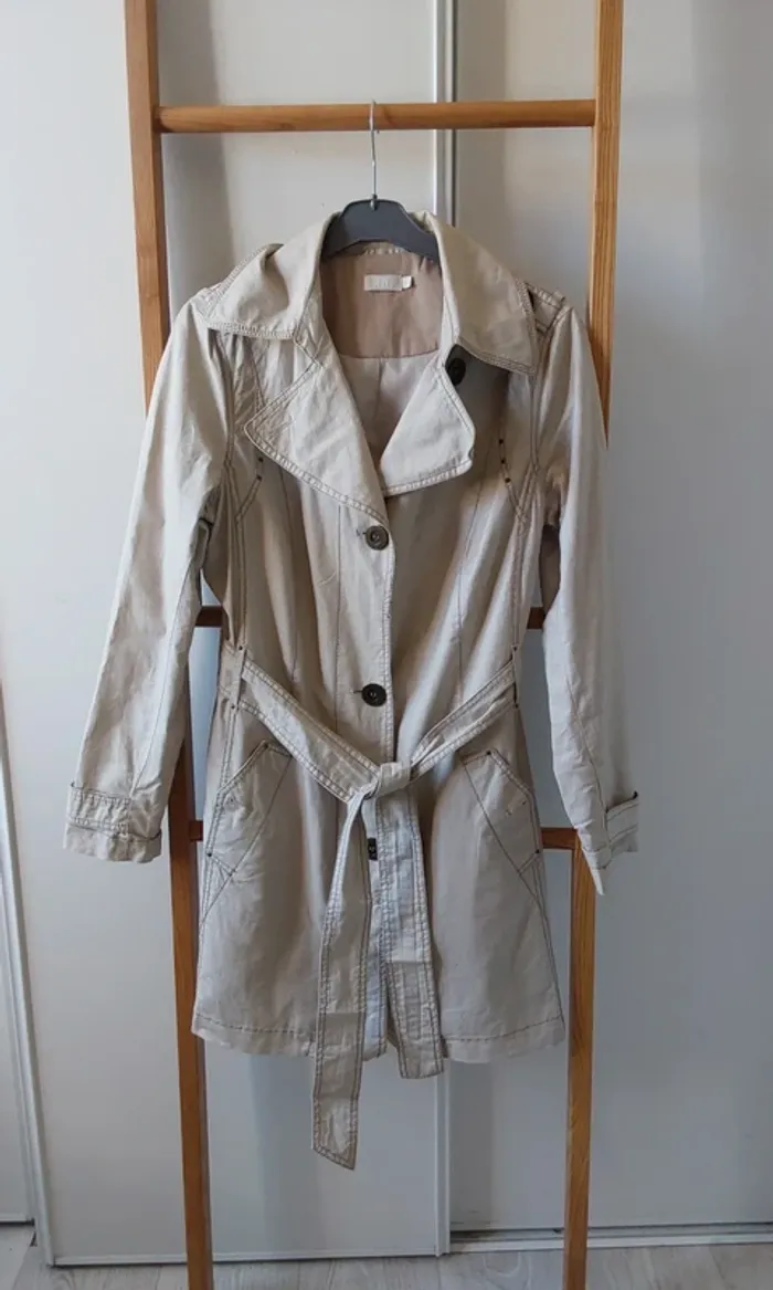 Trench veste Imperméable chic beige T 40 Coton ciré lin - photo numéro 6