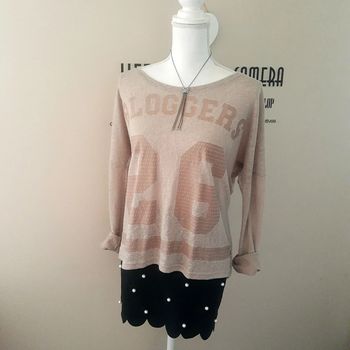 Sweat en maille fine pastel impression College taille unique jusqu’au 40