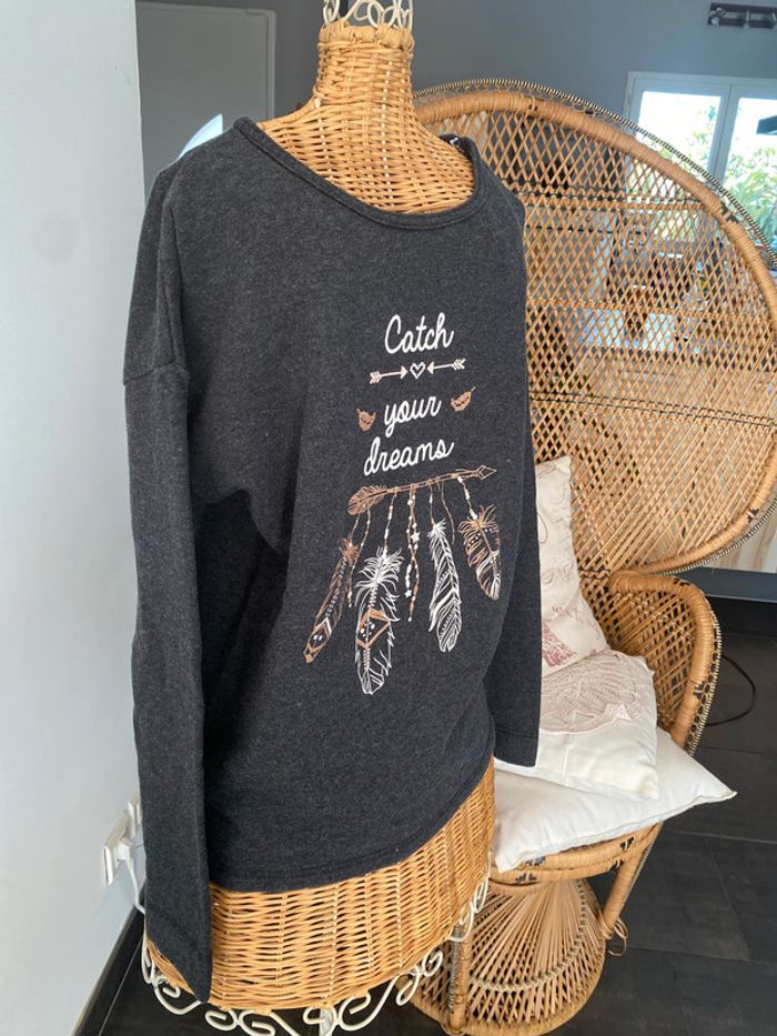 Sweat manches longues gris anthracite La Halle 14/16 ans « Catch your dreams » - photo numéro 4