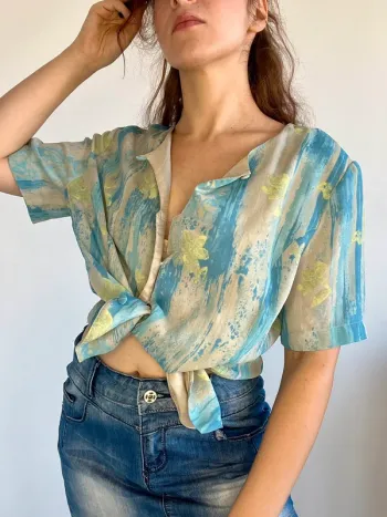 Chemisier vintage à motif manches courtes taille M/L 🍋