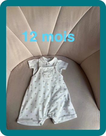Ensemble salopette palmiers et body à col 12 mois - Petit Bateau