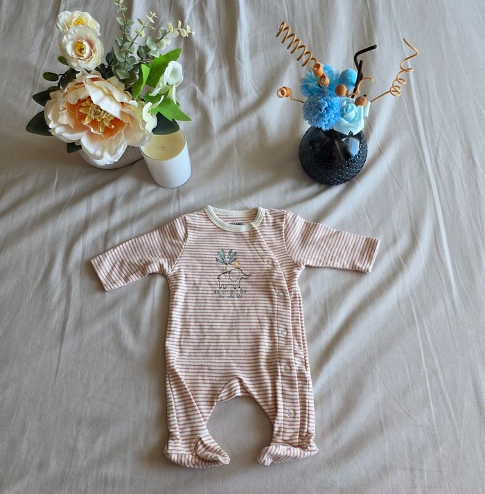 Kiabi Pyjama Coton Bio Rayé Marron Très Bon État 0M