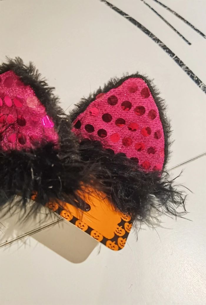 Barrettes "oreilles de chat" rose et noire - photo numéro 2