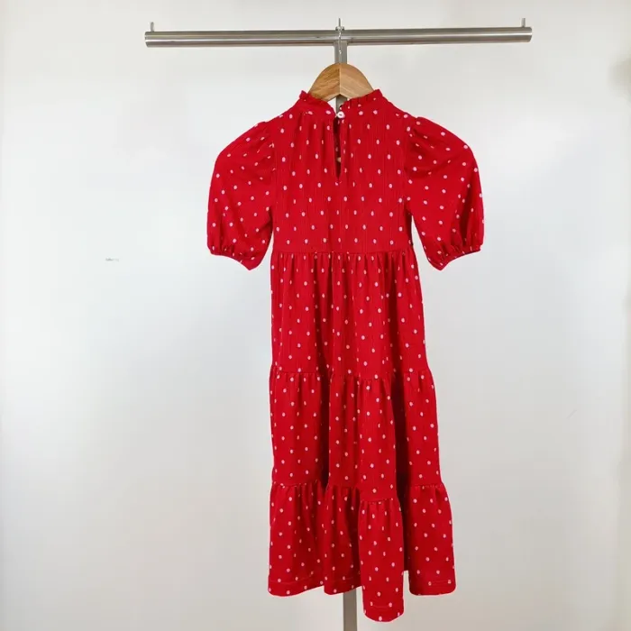 Robe rouge à pois Next 4-5 ans manches ballon col volanté rétro chic A1100 - photo numéro 7