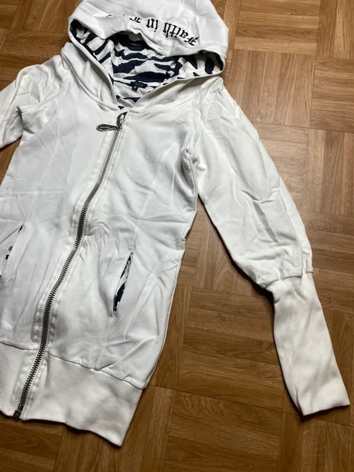 Veste à capuche zippée long noir intérieur zèbre vintage Faith Connexion - photo numéro 3