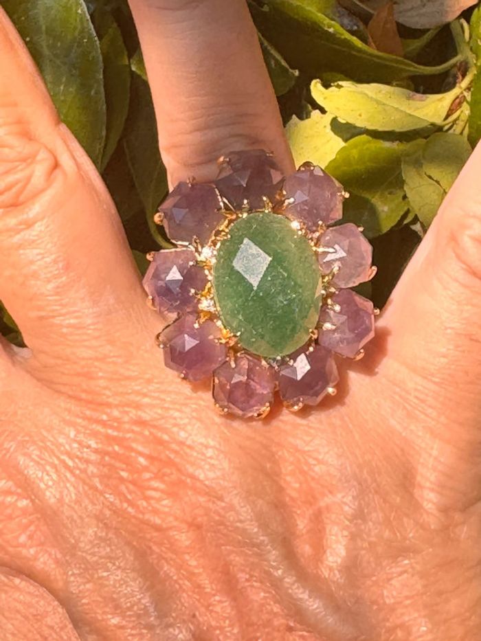 Grosse bague habaha Paris aventurine et améthyste acier inoxydable or - photo numéro 6
