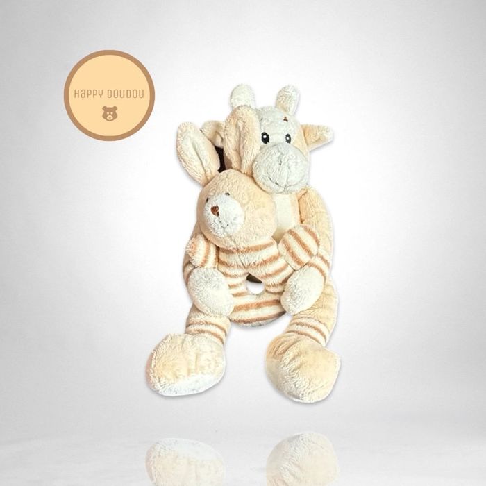 Peluche Girafe/Vache Écru et Beige Hochet Ajena A1006