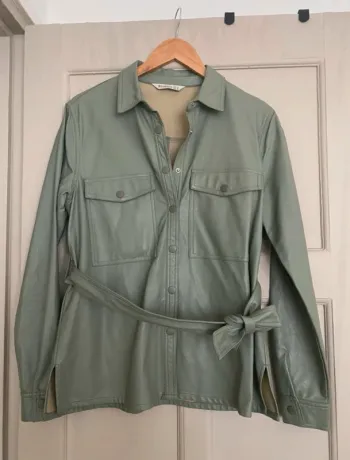 Veste ciré vert amande imperméable ceinture