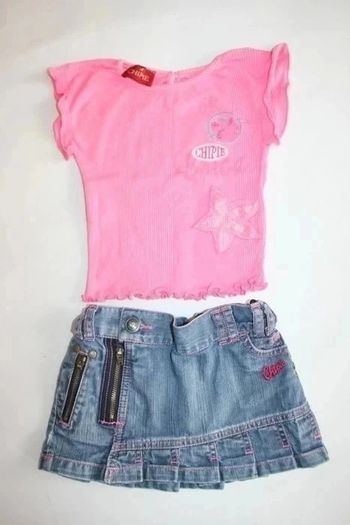 Ensemble Chipie tee shirt + jupe en jeans taille réglable 2 ans
