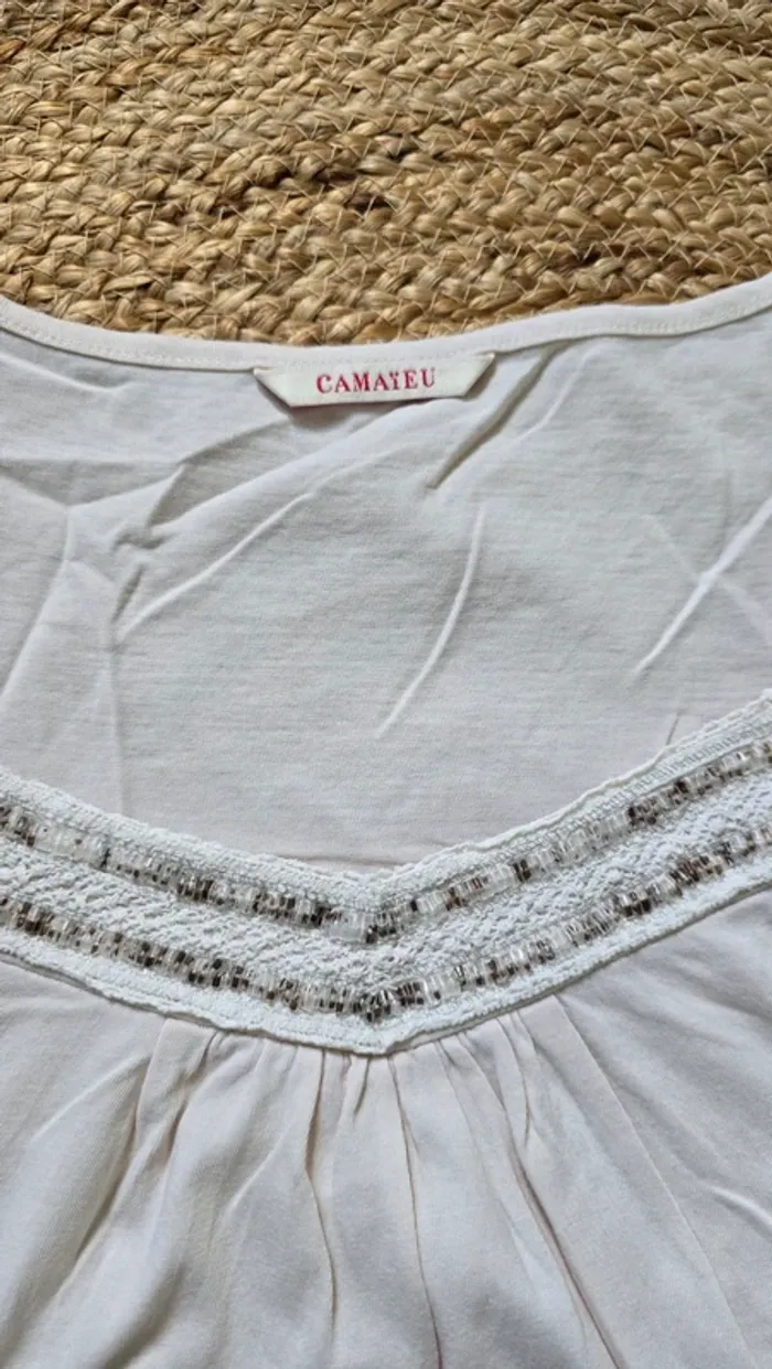 Top debardeur perles camaieu taille 1 34 36 beige crème - photo numéro 2