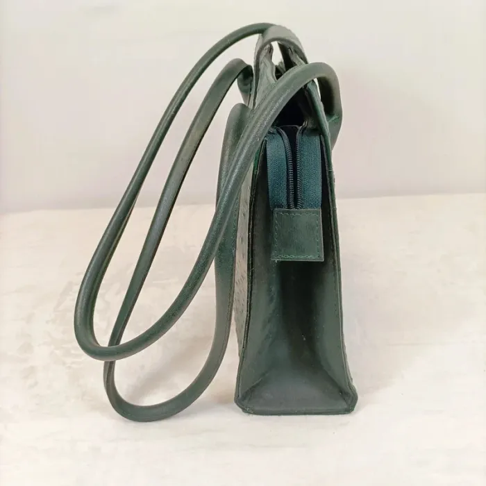 Sac effet cuir autruche vert foncé - fermeture dorée - Anses - style chic rétro S010 - photo numéro 7